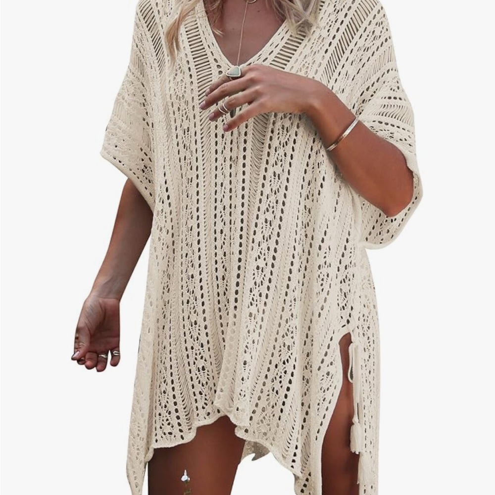 Cream Crochet Swim Cover-Up- One Size